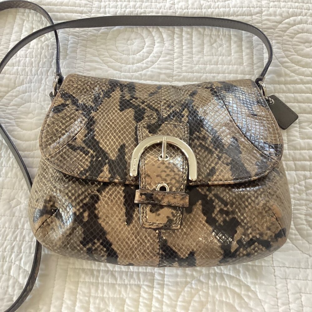 Vintage Coach Soho Snake Python Reptile Pattern Leather Crossbody Flap Bag - Picture 1 of 16
